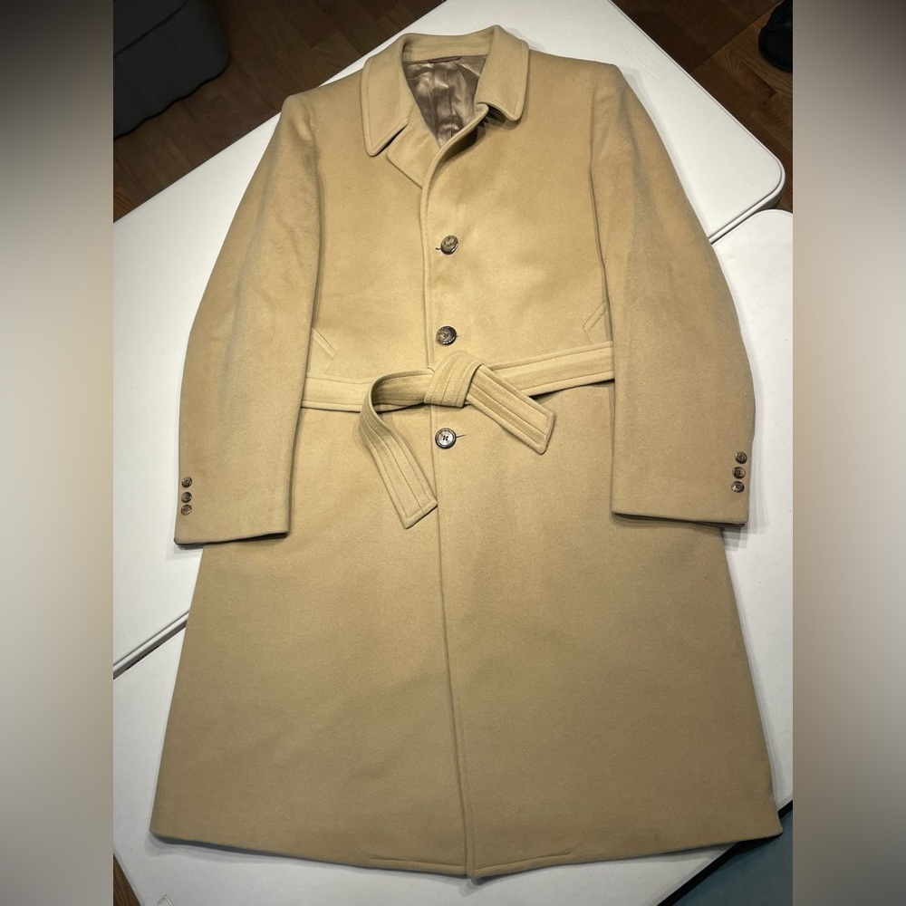 Crombie Overcoat Single-Breasted in Tan Wool Size 46XL